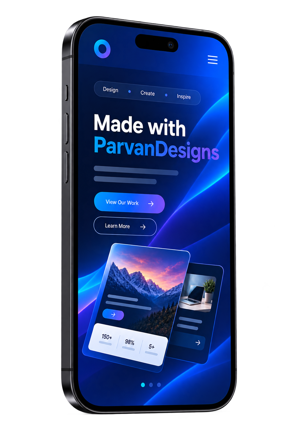 Odzivna različica spletne strani Parvan Designs na telefonu